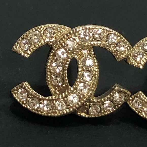 CHANEL CC Logos Rhinestone Stud Earrings Gold Tone C21V Auth w/Box #2961 - Picture 3 of 10
